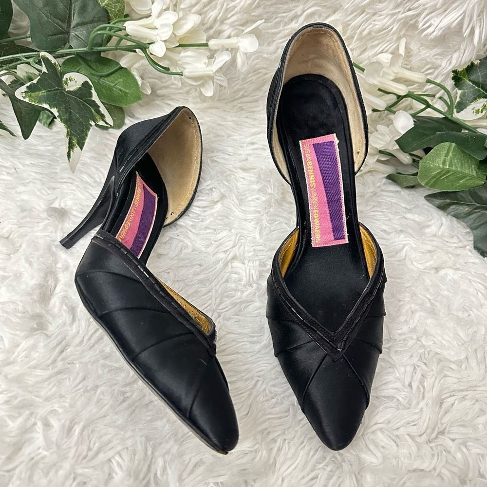 Susan Bennis Warren Edwards Vintage Black Satin Embellished D’ Orsay Pumps sz 8